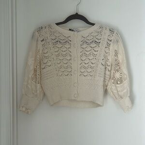 Zara cream colored lace cropped knit blouse